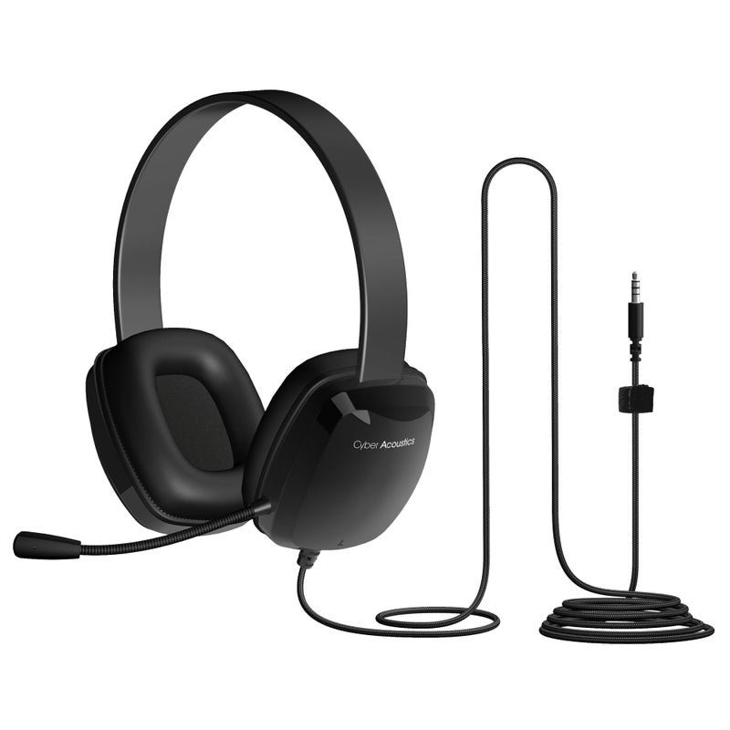Cyber Acoustics سايبر أكوستكس سماعة رأس ستيريو للكمبيوتر (AC-6008)، اتصال 3.5 مم، ميكروفون أحادي الاتجاه مع ذراع مرن للكمبيوتر وماك؛ مثالية للفصل الدراسي أو المنزل - Image 1